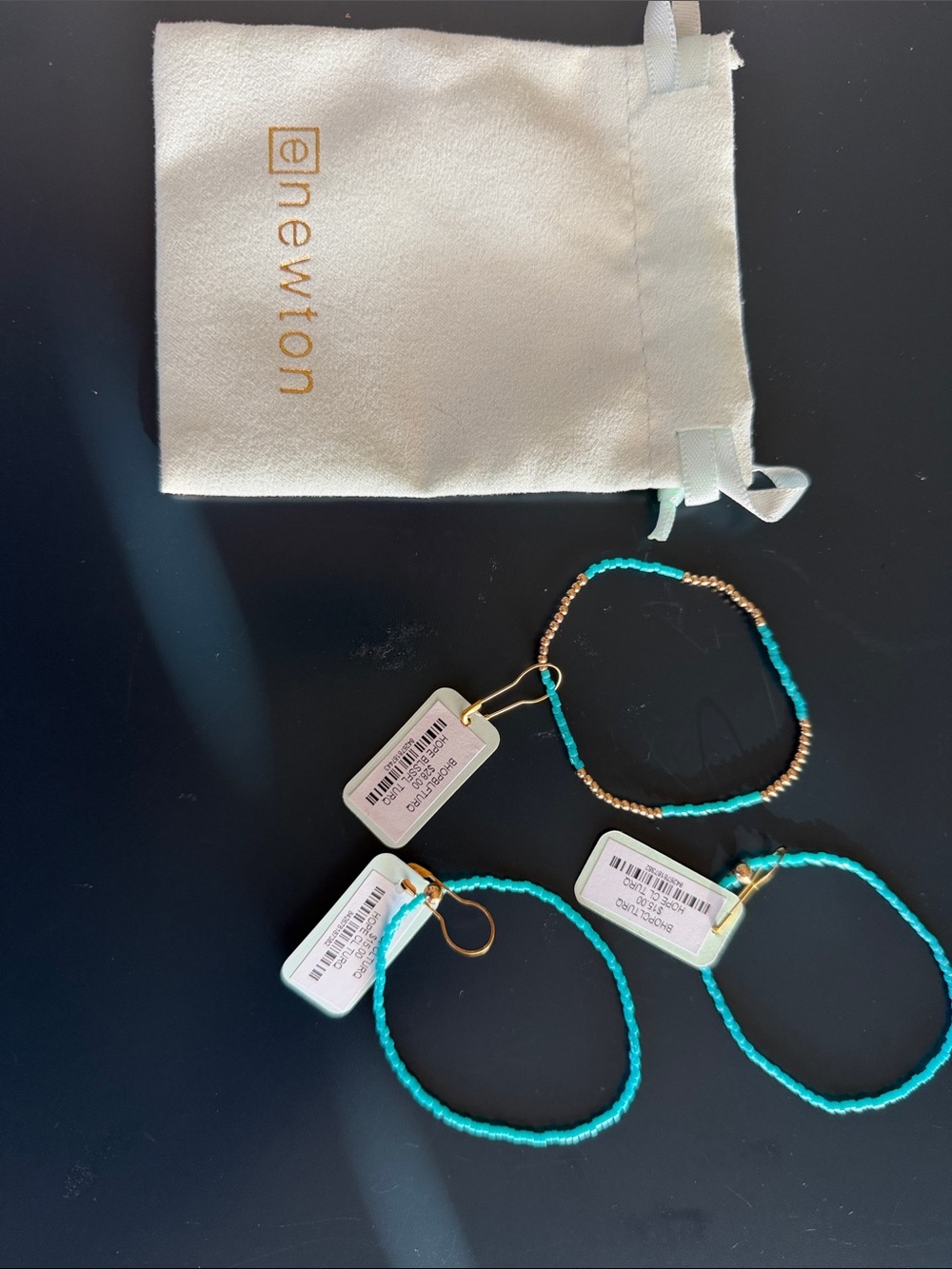 Newton Turquoise and Gold Stackable Bead Bracelets